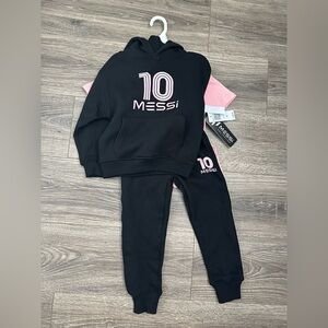 NWT’s Black and Pink Messi 3T Hoodie, Shirt and Pants 3 Piece Set